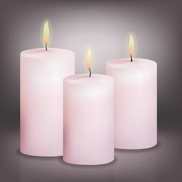 3 つのピンクの蝋燭のベクトル イラスト — ストックベクタ