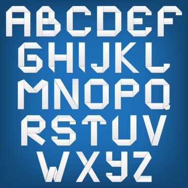 Gölge, origami tarzı ile beyaz alfabe.