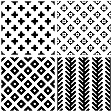 4 tek renkli geometrik Dikişsiz desen seti.