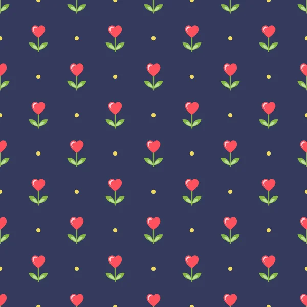 Neat seamless pattern with heart-shape flowers — Stock Vector