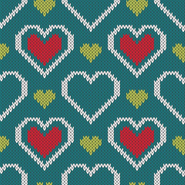 Patrón de suéter de punto sin costura con corazones — Archivo Imágenes Vectoriales