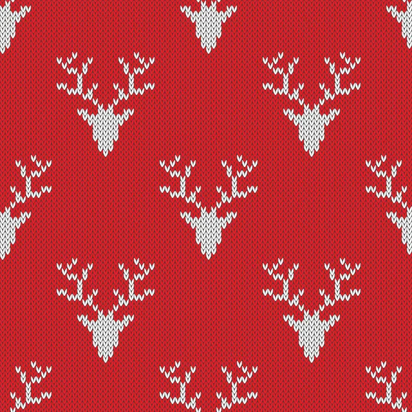 Rode gebreide trui met herten naadloze patroon — Stockvector