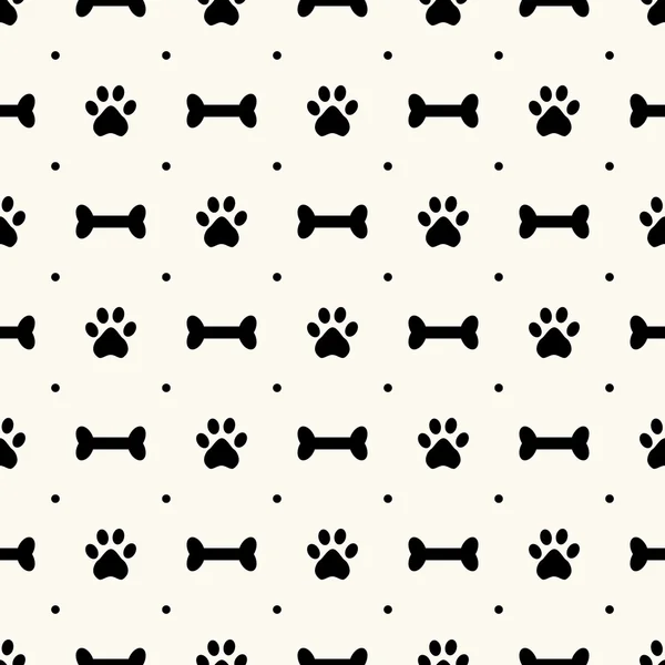 Seamless animal pattern of paw footprint and bone — Stock Vector