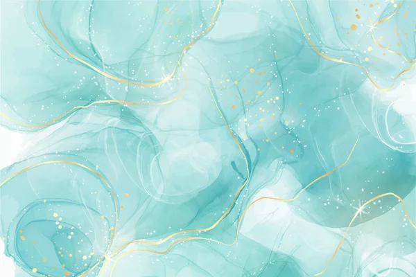 Pastel cyan naneli sıvı mermer suluboya arka plan beyaz çizgiler ve fırça lekeleri. Teal turkuaz mermer alkol mürekkebi çizim efekti. Vektör illüstrasyon arkaplanı, suluboya düğün davetiyesi