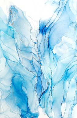 Royal cyan mint liquid marble watercolor background with gold lines. Teal turquoise marbled alcohol ink drawing effect. Contemporary liquid painting texture with bronze brush strokes