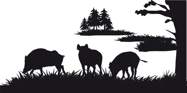 Black and white silhouette of hunting — Stock Vector