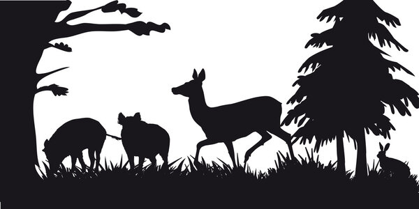 Black and white silhouette of hunting