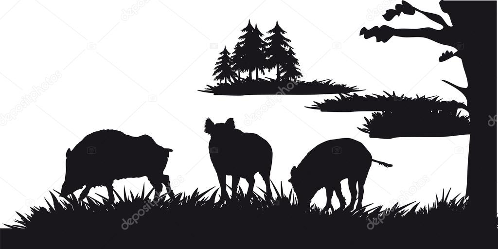 Black and white silhouette of hunting