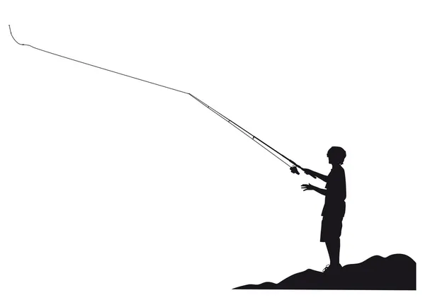 Silhouette eines jungen Anglers auf dem Wasser — Stockfoto