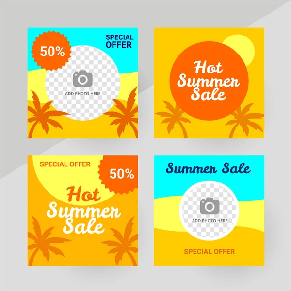 Sosyal medya yazlık satış şablonu, düzenlenebilir sosyal medya şablonu. Sosyal medya yaz satışı tasarım vektörü için arka plan. Posta Şablonu. Vektör illüstrasyonu.