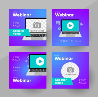 Webinar social media post template. Background and illustration for social media banner design in vector. 