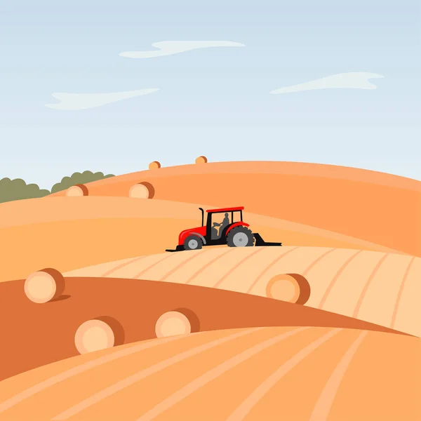 Agriculture Industry Farming Field Tractor Rural Landscape Copy Space Text — Stok Vektör