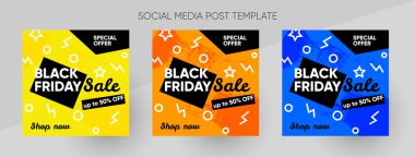 Social media Black Friday promo post template, editable social media template. Background for social media promotion sale design vector. Banner Template. Vector illustration.