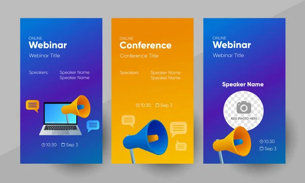 Social media story or post template for webinar, conference, event or any other announcement. Background and illustration for social media banner design in vector. 