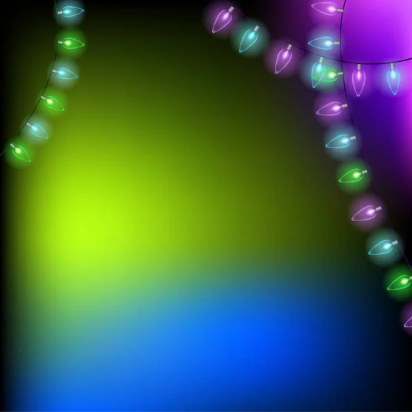 Işıklı yeşil ve mavi Noel arkaplanı. Mesajlaşmak için bir yeri olan bir arkaplan. Vektör illüstrasyonu