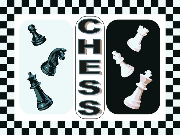 Šachy Slovy Šesti Šachovými Figurkami Tři Kusy Jsou Bílé Věž — Stockový vektor