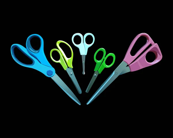 5つのハサミ ピンクを描いたベクトルイラスト 針仕事用のはさみや子供のマニキュア用のはさみ はさみの5組の創造性のためのセット — ストックベクタ