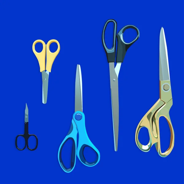 サイズ 用途の異なるはさみのセット 販売のための針仕事のための 切断のための 紙のアプリケーション そして 爪はさみのための 縫製と創造のために — ストックベクタ
