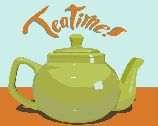 Зеленый Керамический Чайник Приготовления Чая Керамика Чая Воды — стоковый вектор