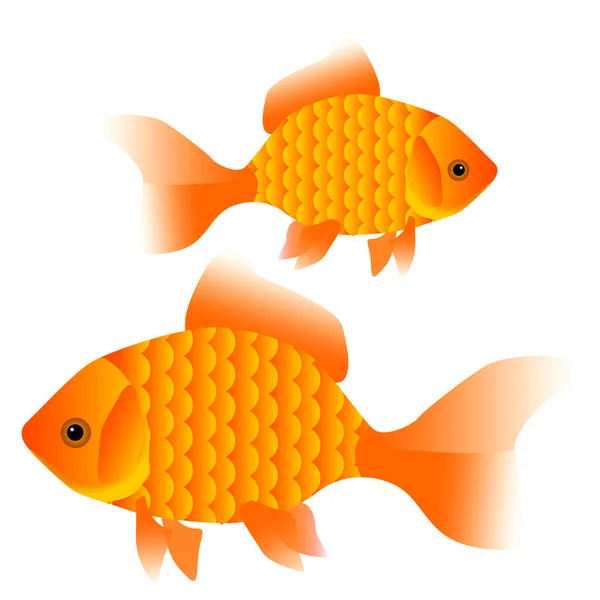 Золота Рибка Плаває Різних Напрямках Білому Тлі Багато Плаваючих Золотих — стоковий вектор