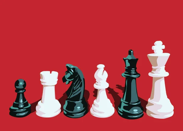 六块棋子 黑骑士 红底黑影下的国际象棋基本棋子 — 图库矢量图片