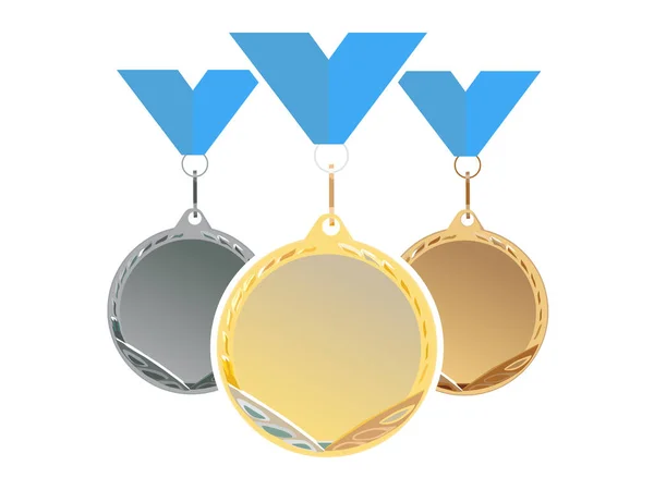 Illustration Vectorielle Ensemble Trois Médailles Rubans Bleus Pour Vaincre Les — Image vectorielle