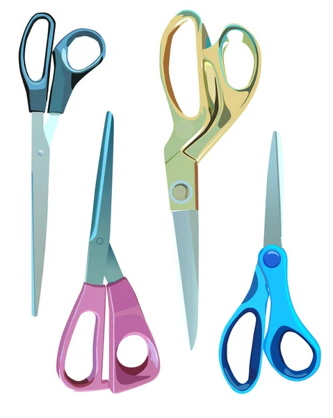 Set Scissors Different Size Color Purpose Needlework Sales Cutting Paper — Stock Vector