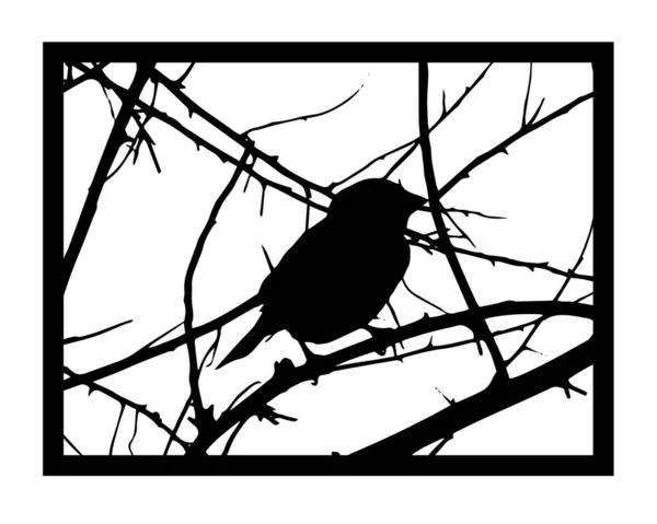 Petit Oiseau Sur Les Branches Des Arbres Des Branches Noires — Image vectorielle