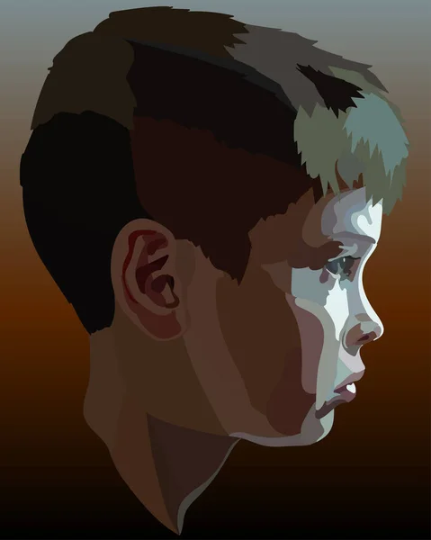黒を背景に少年の肖像画 右側の光源の背景に暗い色のティーンエイジャーの肖像画 ベクトルリアリズムのスタイルで子供の肖像画 — ストックベクタ