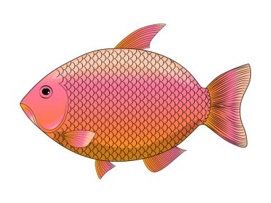 Çok renkli pullu vektör balığı. Lezzetli balıklar. Kumaş üzerine baskı yapmak için.