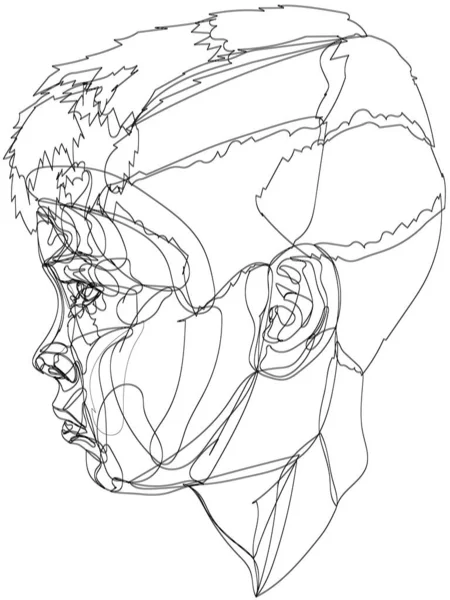 Boy Head Drawn Black Lines Outline White Background Portrait Boy — Stock Vector