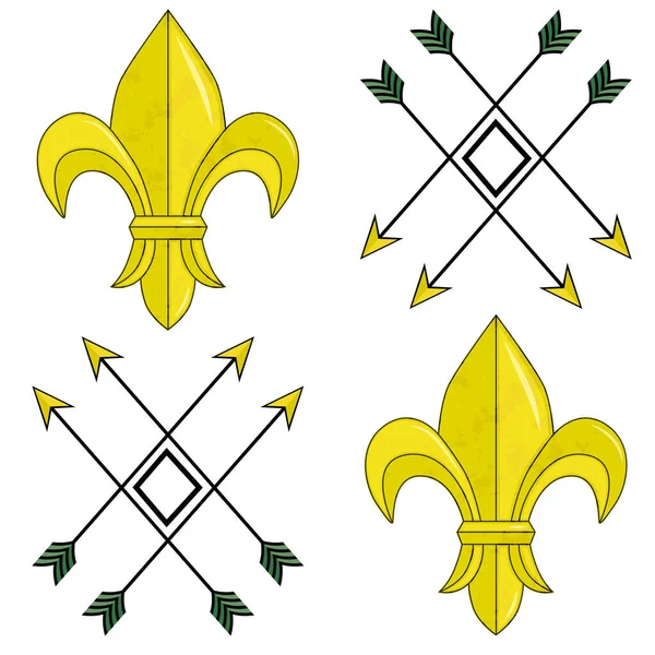 Symbol Královské Lilie Zlata Znamení Květu Kovu Žluté Barvy Bílém — Stockový vektor