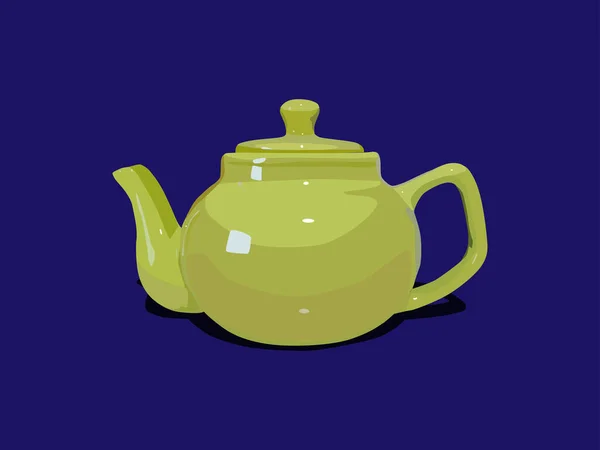 Зеленый Керамический Чайник Приготовления Чая Керамика Чая Пища Воды Зеленый — стоковый вектор