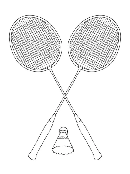 Badminton Outline Drawing Two Rackets Sports Game Badminton Shuttlecock — Stock Vector