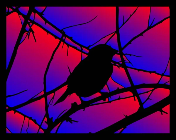 Vidriera Pájaro Los Verts Del Árbol Con Fondo Color Pájaro — Vector de stock