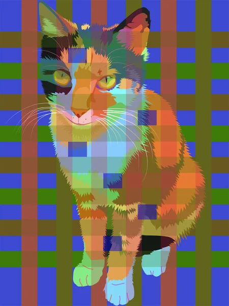 Imagen Gato Sobre Fondo Color Con Cuadrados Jaulas Gato Mascota — Vector de stock