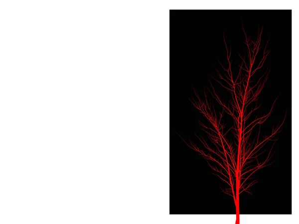 Červený Strom Černém Obdélníku Bílém Pozadí Mladý Strom Větvemi Bez — Stockový vektor