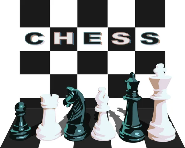 Sechs Schachfiguren Schwarz Und Weiß Schwarzer Bauer Ritter Und Dame — Stockvektor