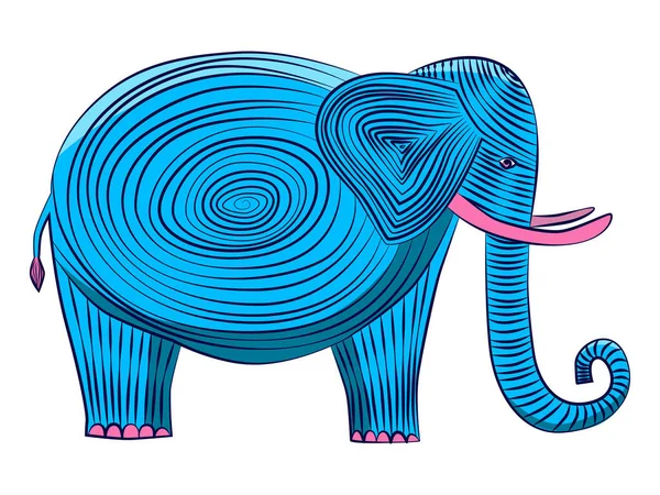 Blue Elephant Pink Tusks White Background Elephant Spiral Middle Stripes —  Vetores de Stock