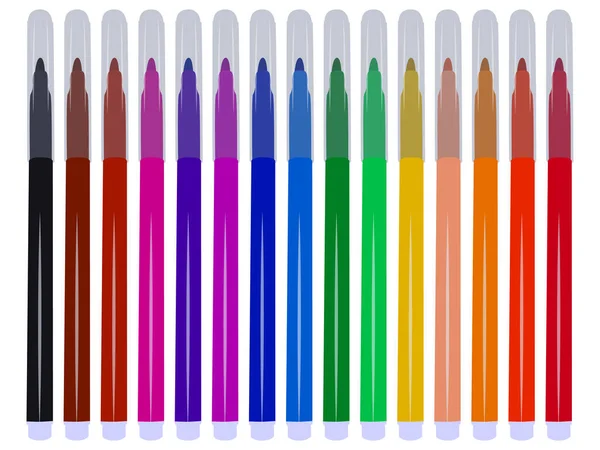 Set Felt Tip Pens Drawing Seven Primary Colors Sale Advertising — Vetor de Stock
