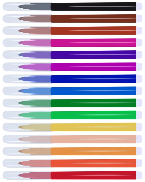 Yedi Ana Renk Çizmek Için Keçeli Kalem Seti Kalemlerin Satışı — Stok Vektör