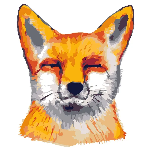 Gözleri kapalı bir tilki resmi. Güzel kızıl tilki. Kırmızı renkli vahşi bir orman hayvanı tasviri. Gözleri kapalı Chanterelle. Fox uyuyor..