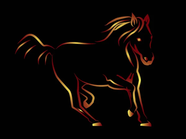 Horse Drawn Bright Lines Black Background Galloping Horse Night Figure – Stock-vektor