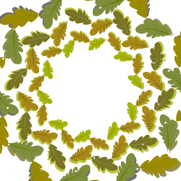 Многоцветные Дубовые Листья Кругу Белом Фоне Состав Листьев Круге Пустым — стоковый вектор