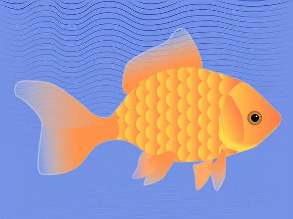 One Goldfish Water Goldfish Waves Blue Ocean —  Vetores de Stock