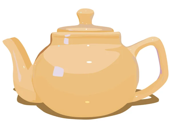 セラミックティーポットは薄いオレンジです お茶を淹れるための釜 蓋付きの茶釜と粘土のハンドル お茶を飲むためのケトルラウンド — ストックベクタ