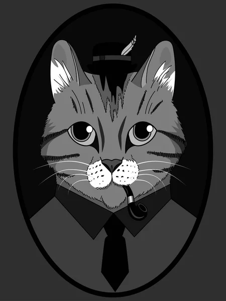 Image Cat Hat Pipe Smoking Tie Cat Gentleman Felovom Suit — Stockvektor