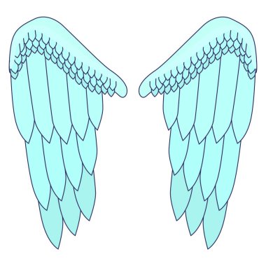 Büyük tüylü iki kanat. Melek kanatları. Kostümün bir parçası: uçuş için kanatlar.