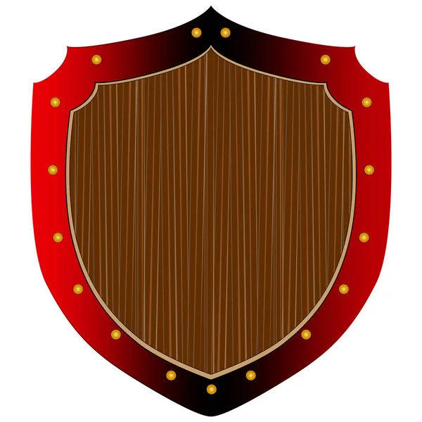 Shield Protect Red Black Rivets Middle Tree Shield Metal Wood — Stock vektor