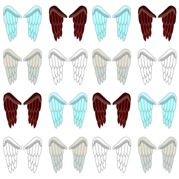 Set Wings Different Colors Large Feathers Angel Wings Wings Pairs — Stockvektor